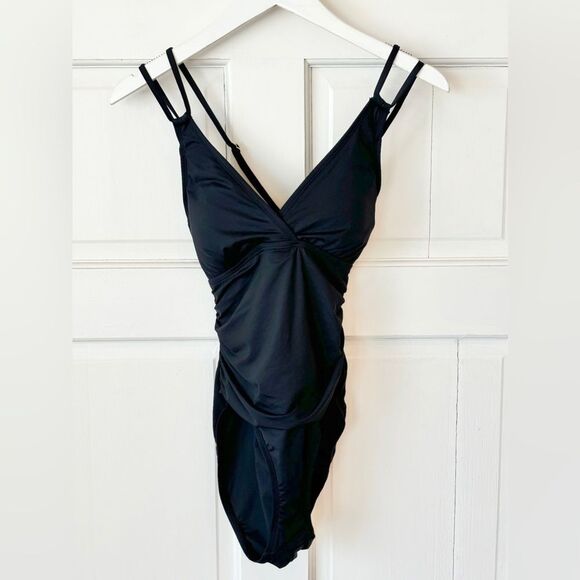 NWT La Blanca Island Goddess Underwire Cross Back One Piece Swimsuit Black - Picture 4 of 9